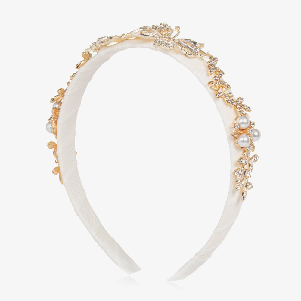 David Charles-Girls Ivory Embellished Butterfly Headband | Childrensalon Outlet