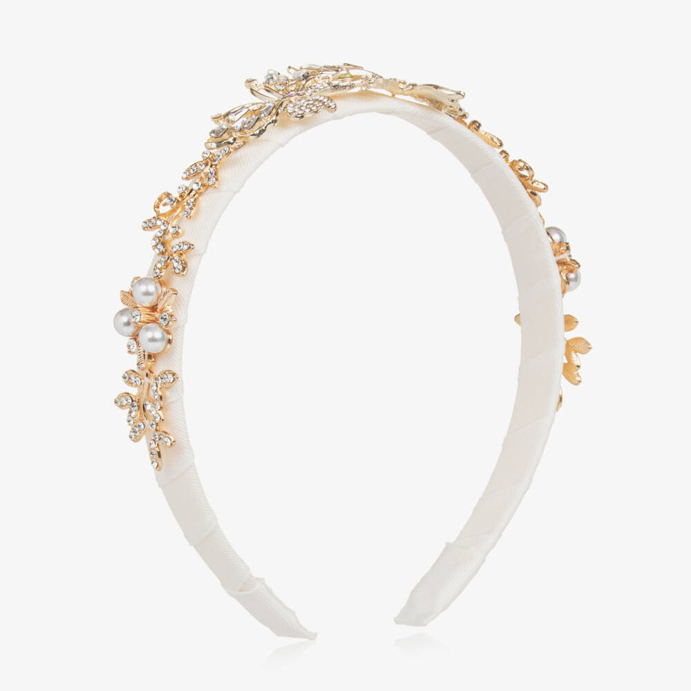 David Charles-Girls Ivory Embellished Butterfly Headband | Childrensalon Outlet