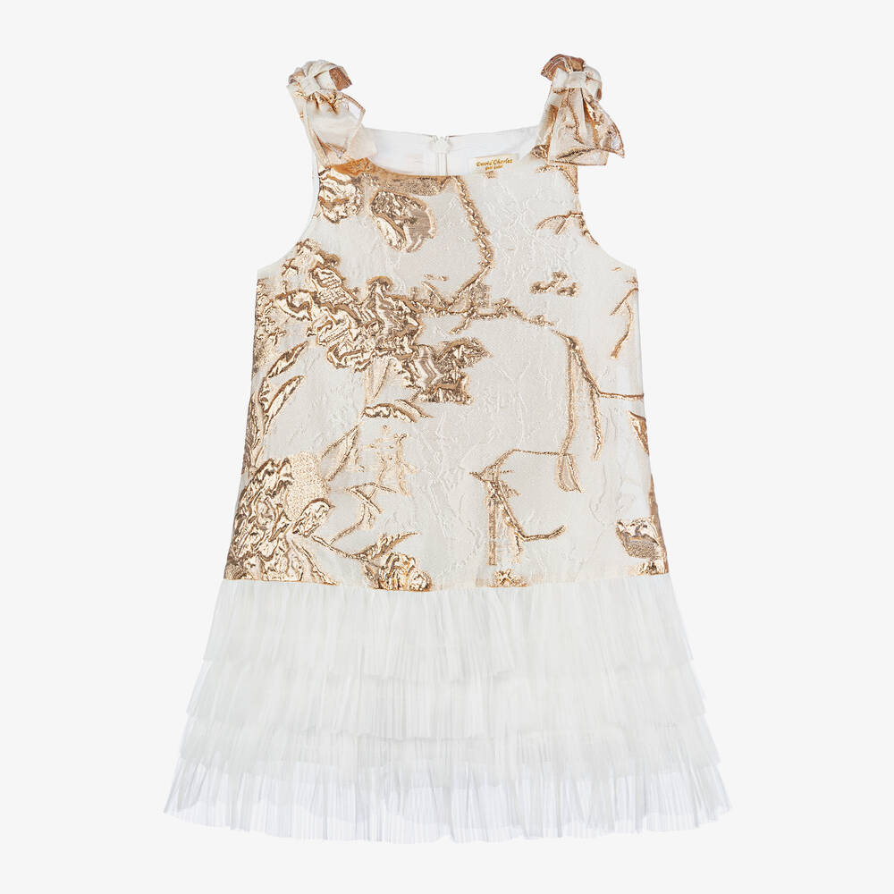 David Charles-Girls Ivory & Gold Brocade Dress | Childrensalon Outlet