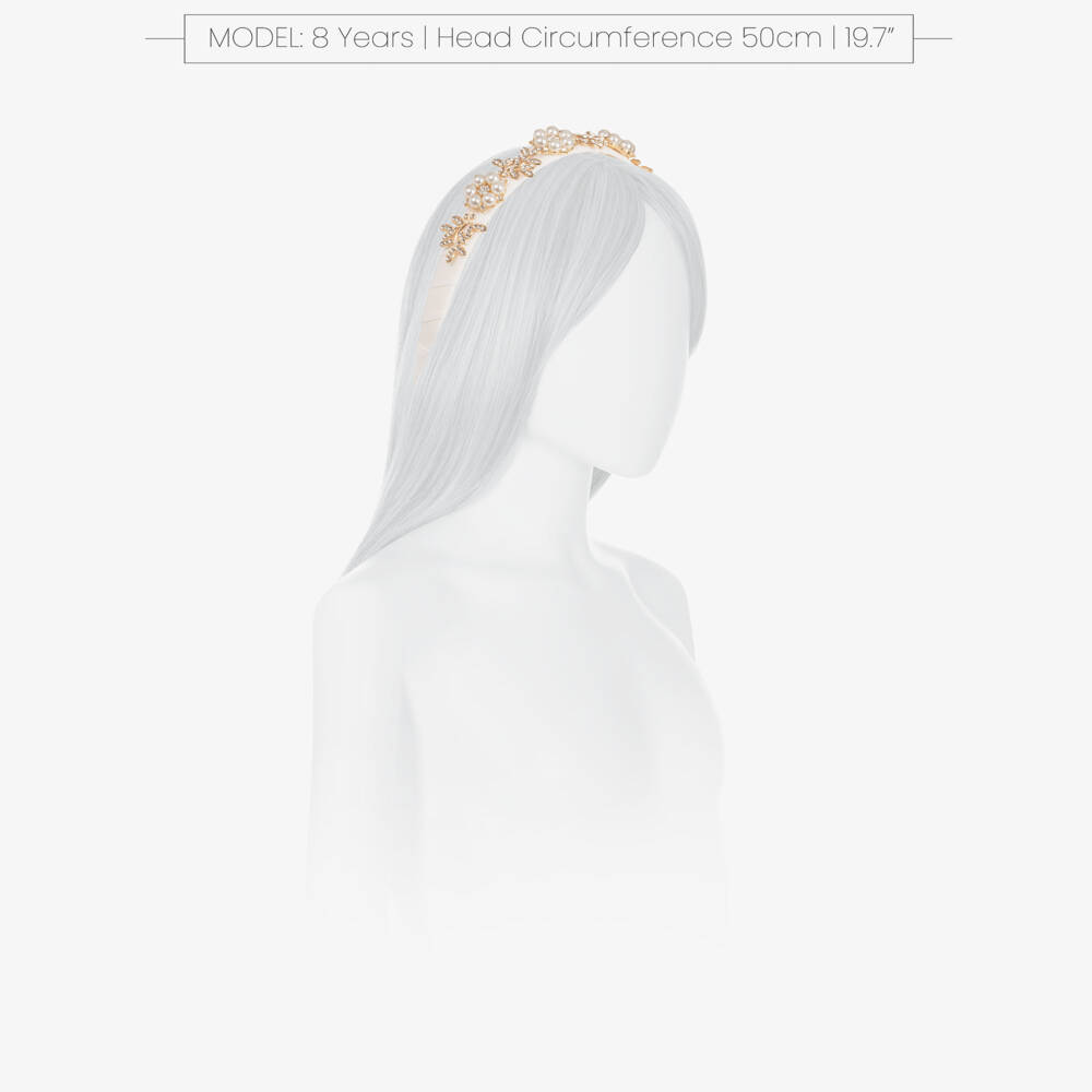 David Charles-Girls Ivory & Gold Flower Hairband with Pearls | Childrensalon Outlet