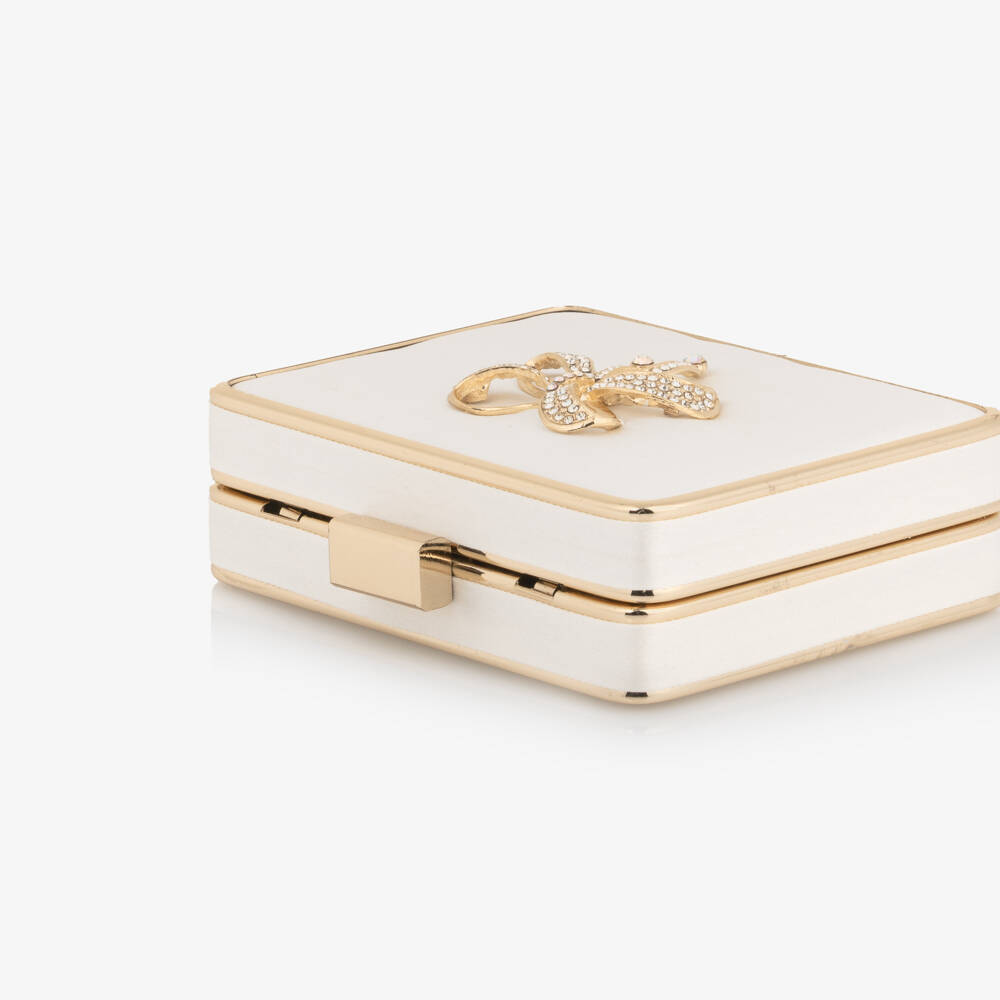 David Charles-Girls Ivory & Gold Satin Shoulder Bag with Diamanté Bow | Childrensalon Outlet