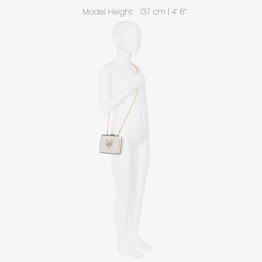 David Charles-Girls Ivory & Gold Satin Shoulder Bag with Diamanté Bow | Childrensalon Outlet