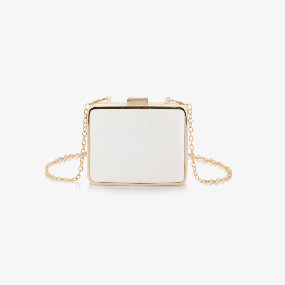 David Charles-Girls Ivory & Gold Satin Shoulder Bag with Diamanté Bow | Childrensalon Outlet