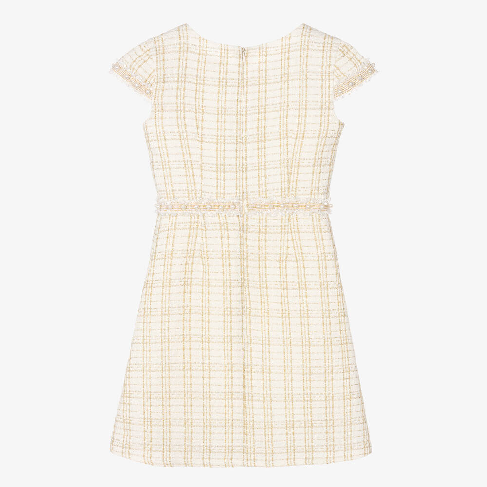  ديفيد تشارلز-فستان تويد لون عاجي وذهبي | Childrensalon Outlet