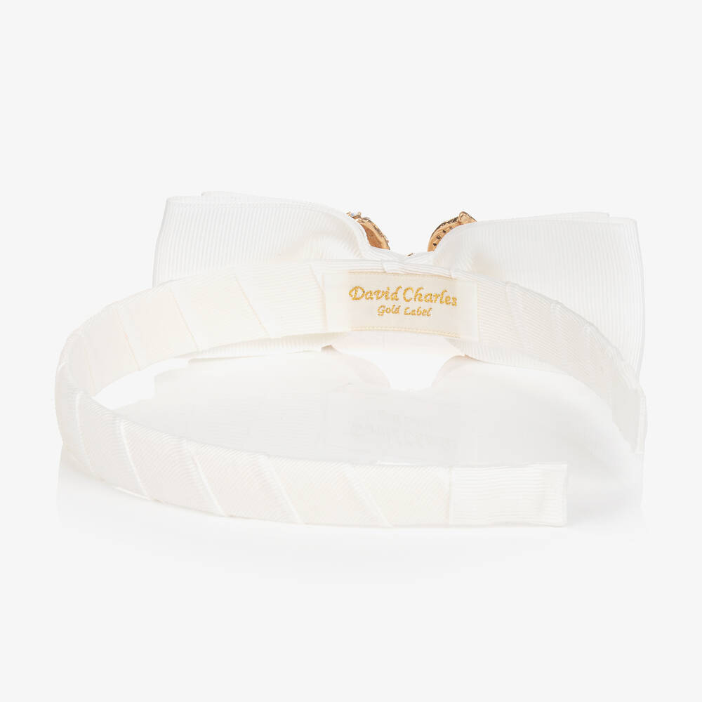 David Charles-Girls Ivory Grosgrain Bow Hairband | Childrensalon Outlet
