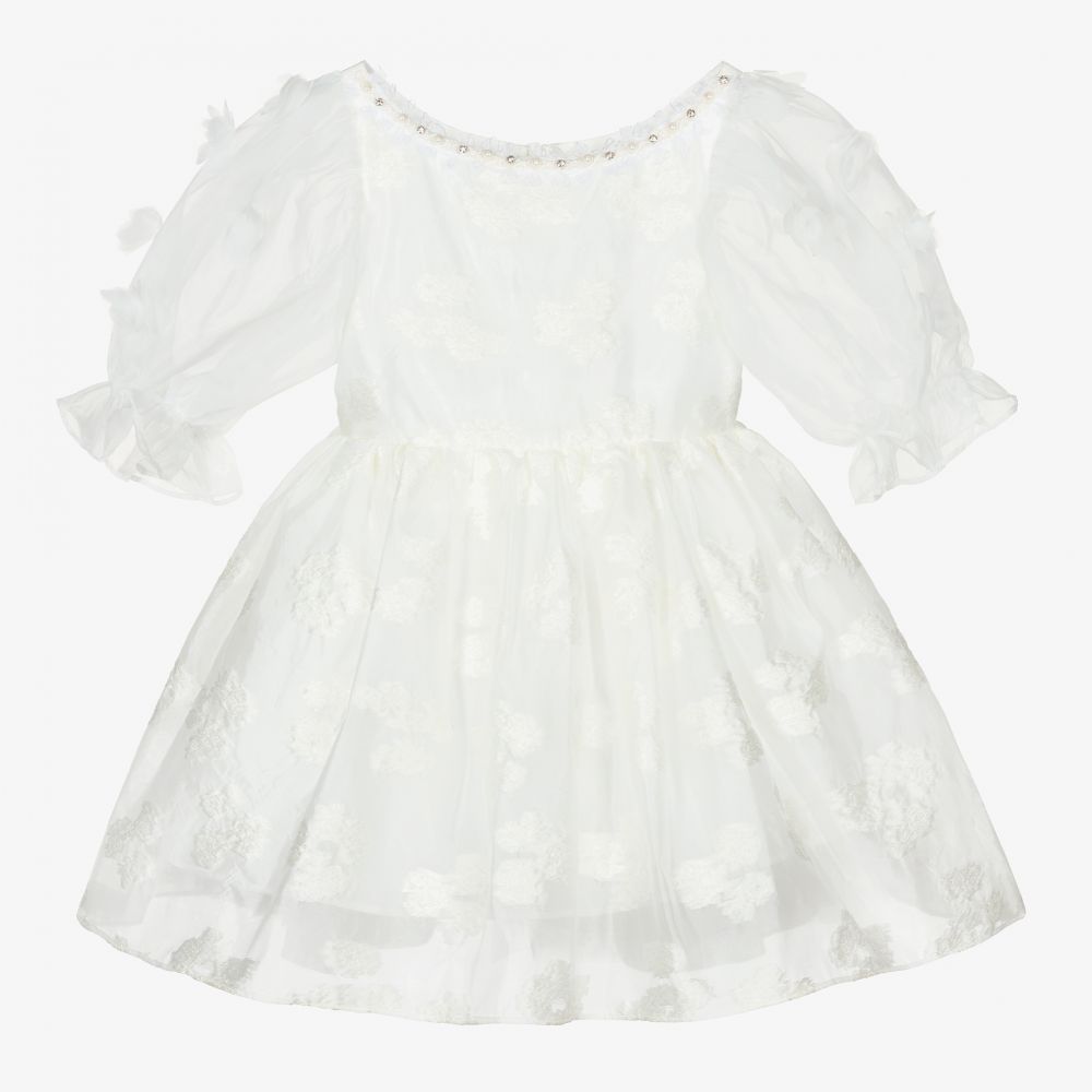 David Charles-Girls Ivory Organza Dress  | Childrensalon Outlet