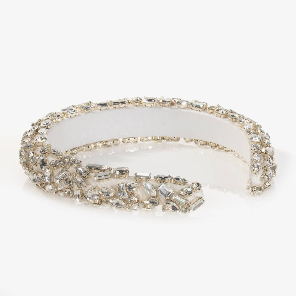 David Charles-Girls Ivory Padded Diamanté Hairband | Childrensalon Outlet