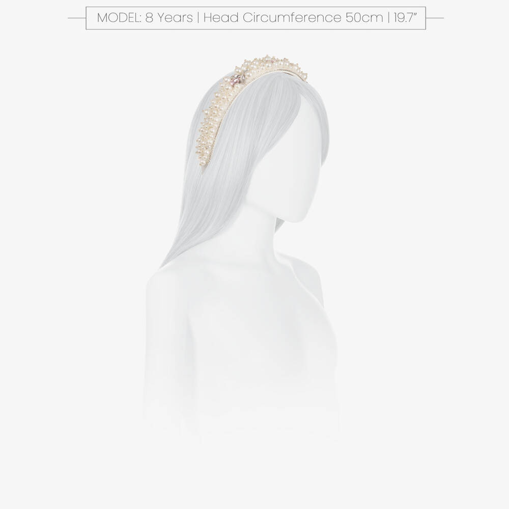 David Charles-Girls Ivory Pearl & Pink Crystal Embellished Hairband | Childrensalon Outlet