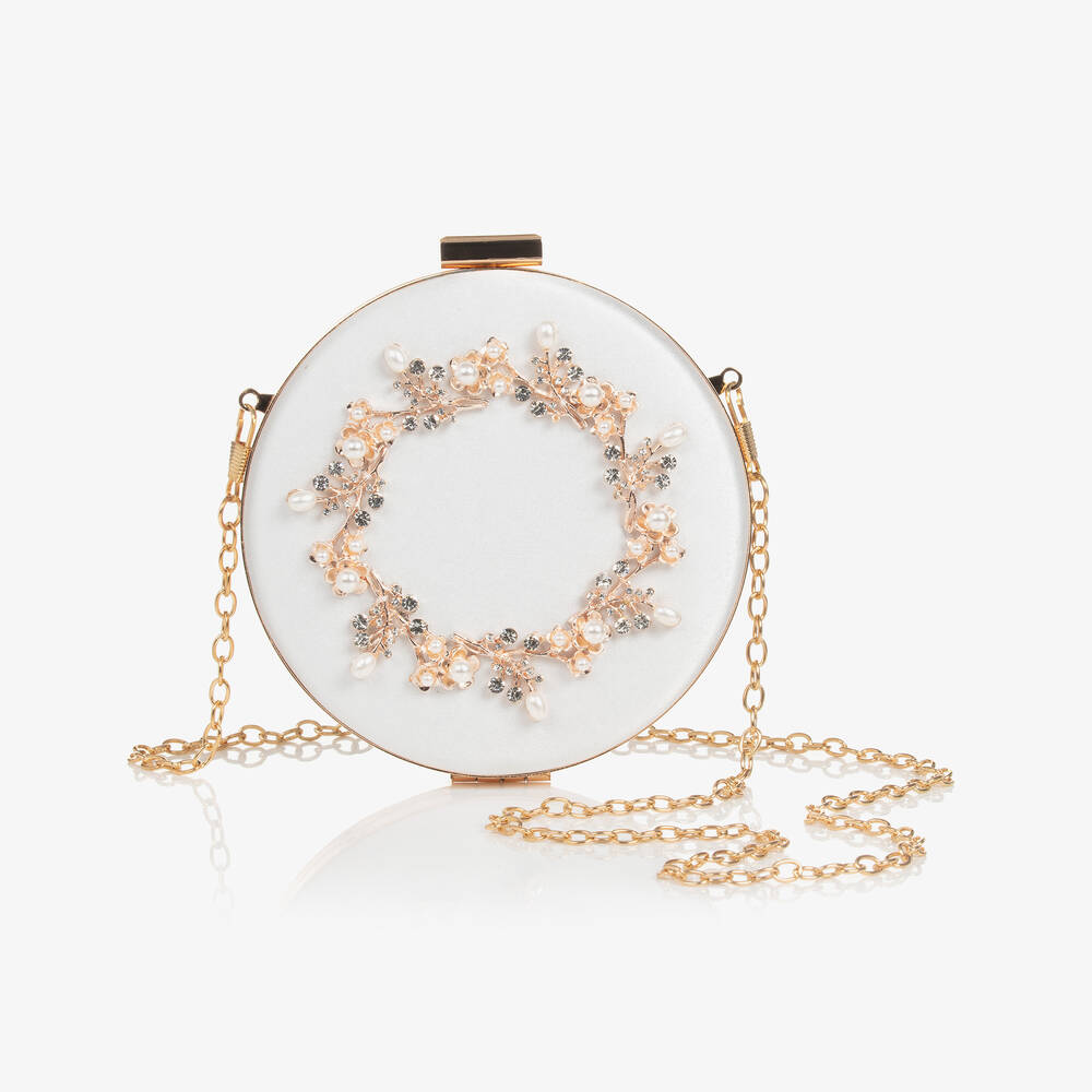 David Charles-Girls Ivory Satin Round Handbag (12cm) | Childrensalon Outlet