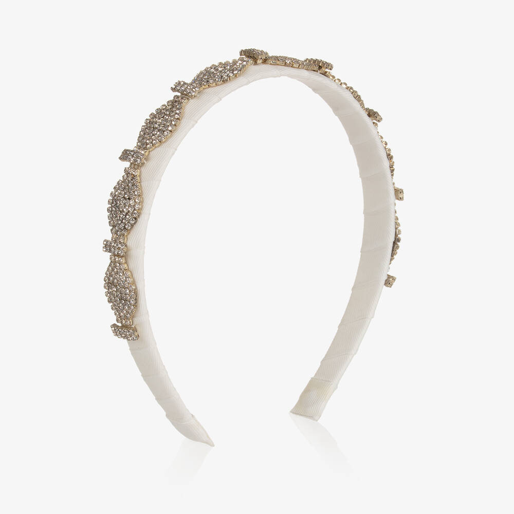 David Charles - Girls Ivory & Silver Crystals Hairband | Childrensalon