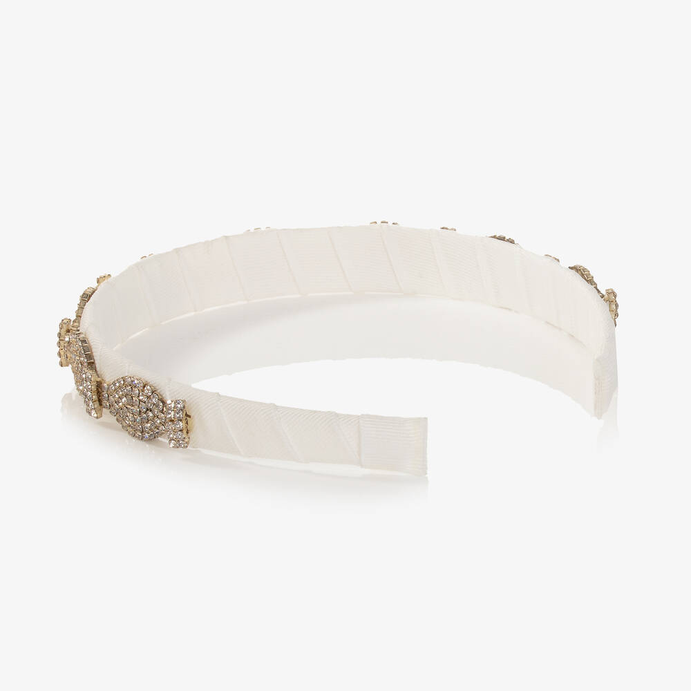 David Charles-Girls Ivory & Silver Crystals Hairband | Childrensalon Outlet