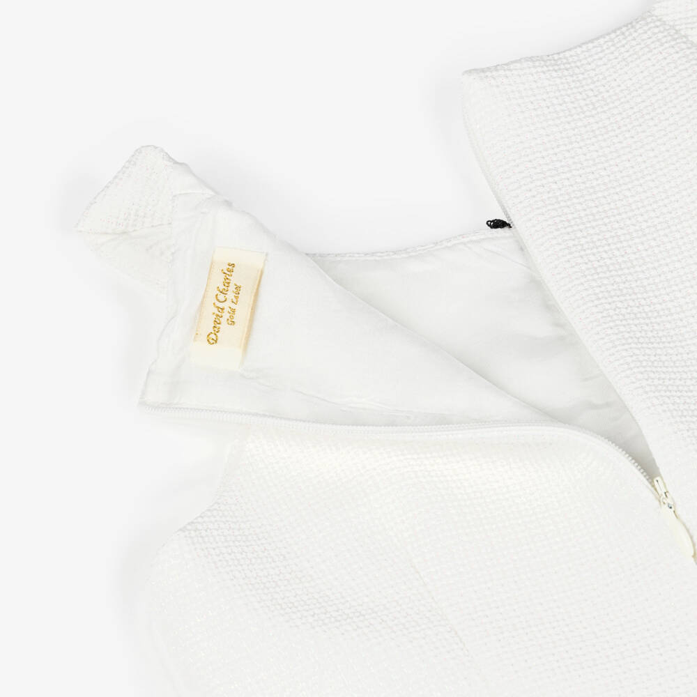 David Charles-Girls Ivory Sleeveless Dress with Pearl Tweed Trim | Childrensalon Outlet