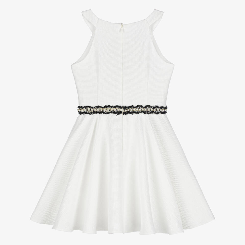 David Charles-Girls Ivory Sleeveless Dress with Pearl Tweed Trim | Childrensalon Outlet