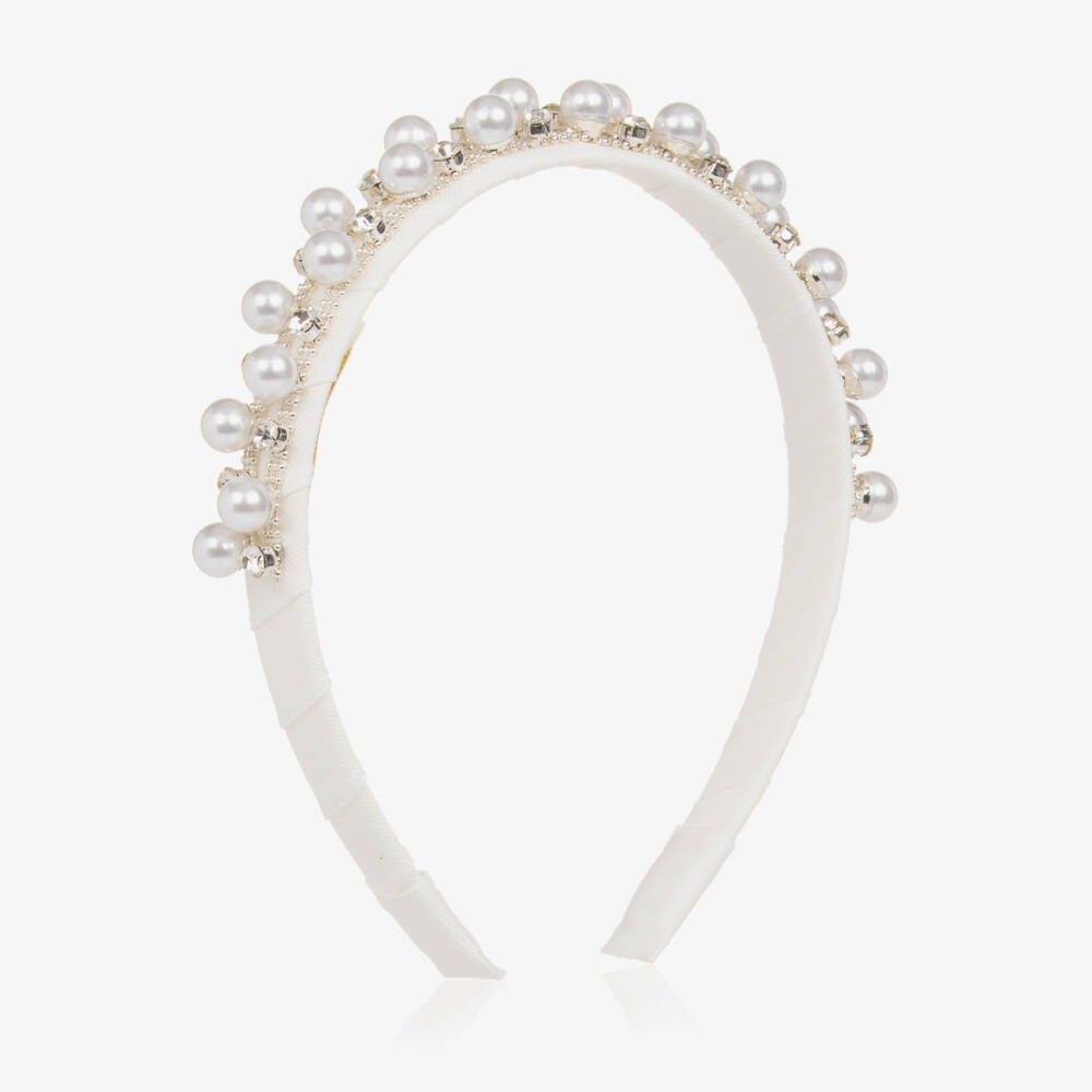David Charles-Girls Ivory Sparkle Gem Hairband | Childrensalon Outlet