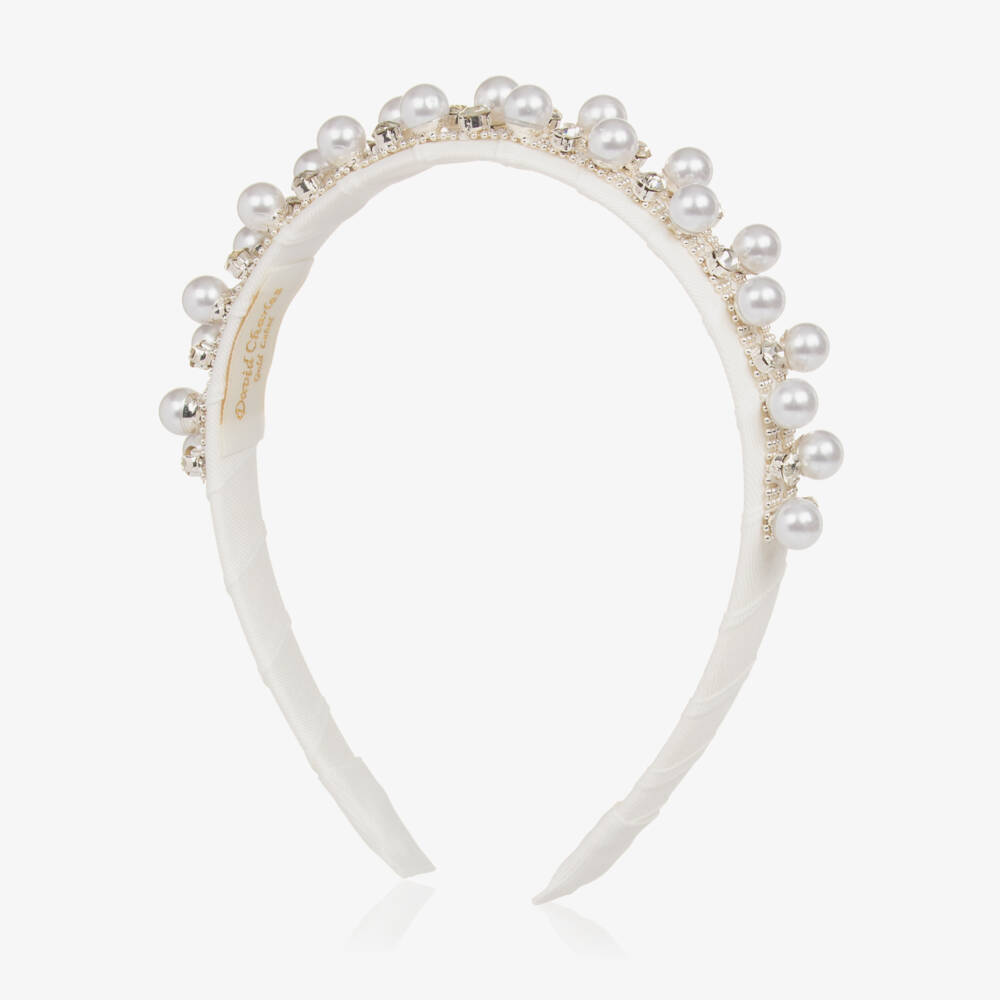 David Charles-Girls Ivory Sparkle Gem Hairband | Childrensalon Outlet