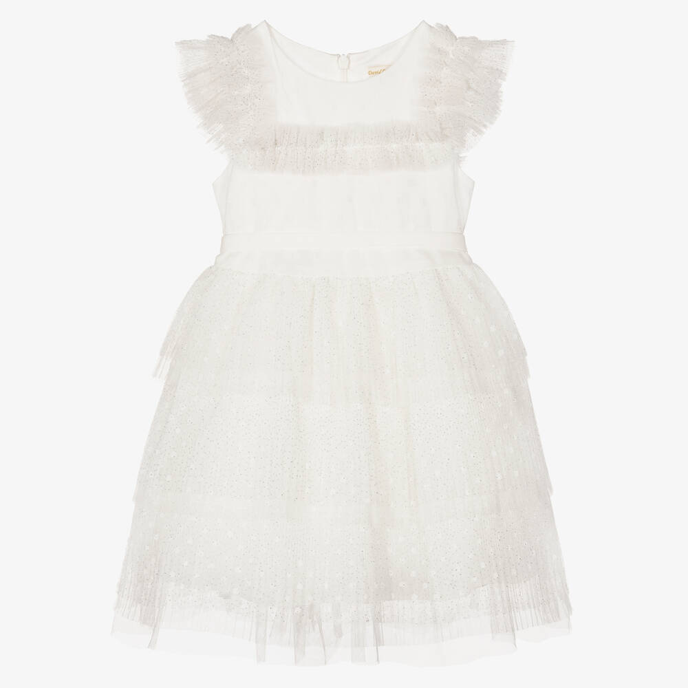 David Charles - Кремовое платье из тюля с многоярусной юбкой для девочек | Childrensalon