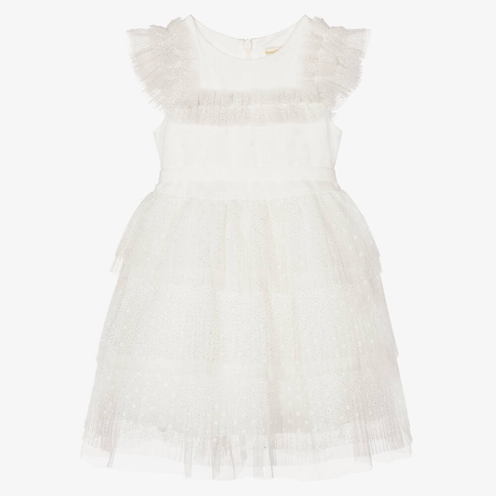 David Charles-Кремовое платье из тюля с многоярусной юбкой для девочек | Childrensalon Outlet