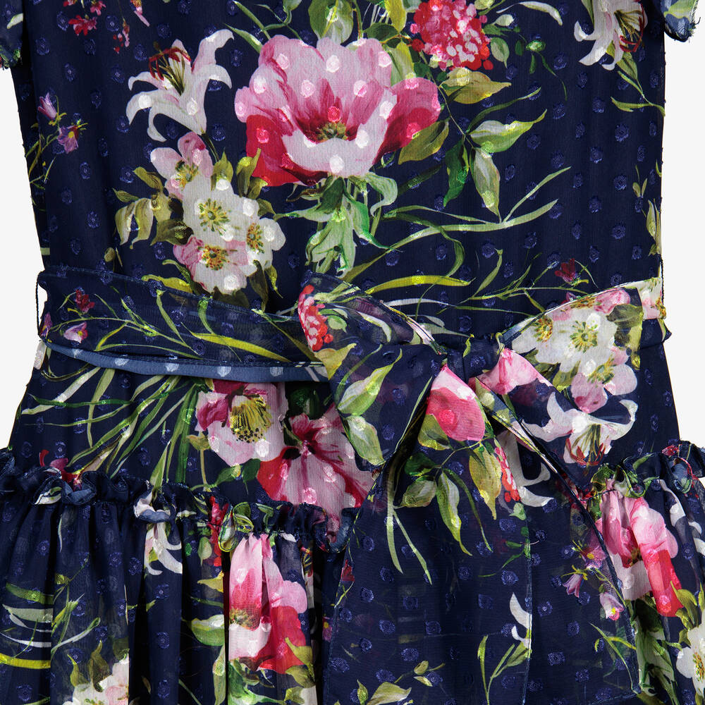 David Charles-Girls Long Blue Chiffon Dress | Childrensalon Outlet