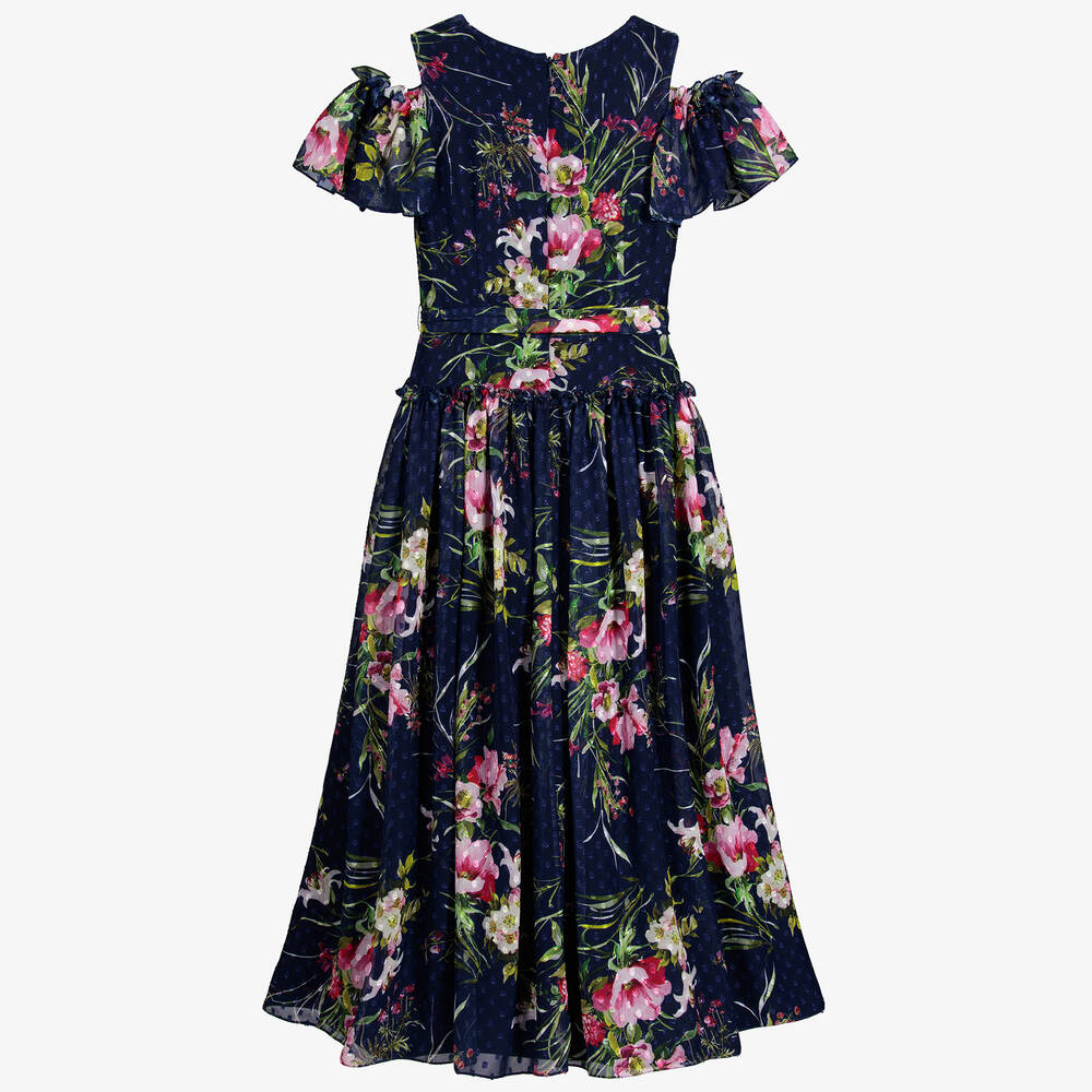 David Charles-Girls Long Blue Chiffon Dress | Childrensalon Outlet