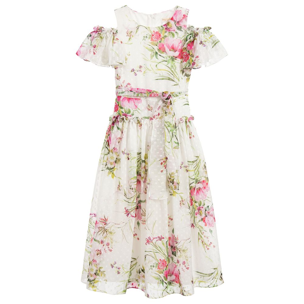 David Charles - Girls Long Ivory Chiffon Dress | Childrensalon