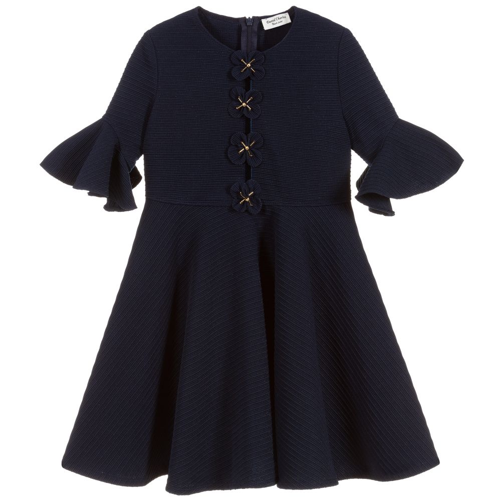 David Charles - Girls Navy Blue Jersey Dress | Childrensalon