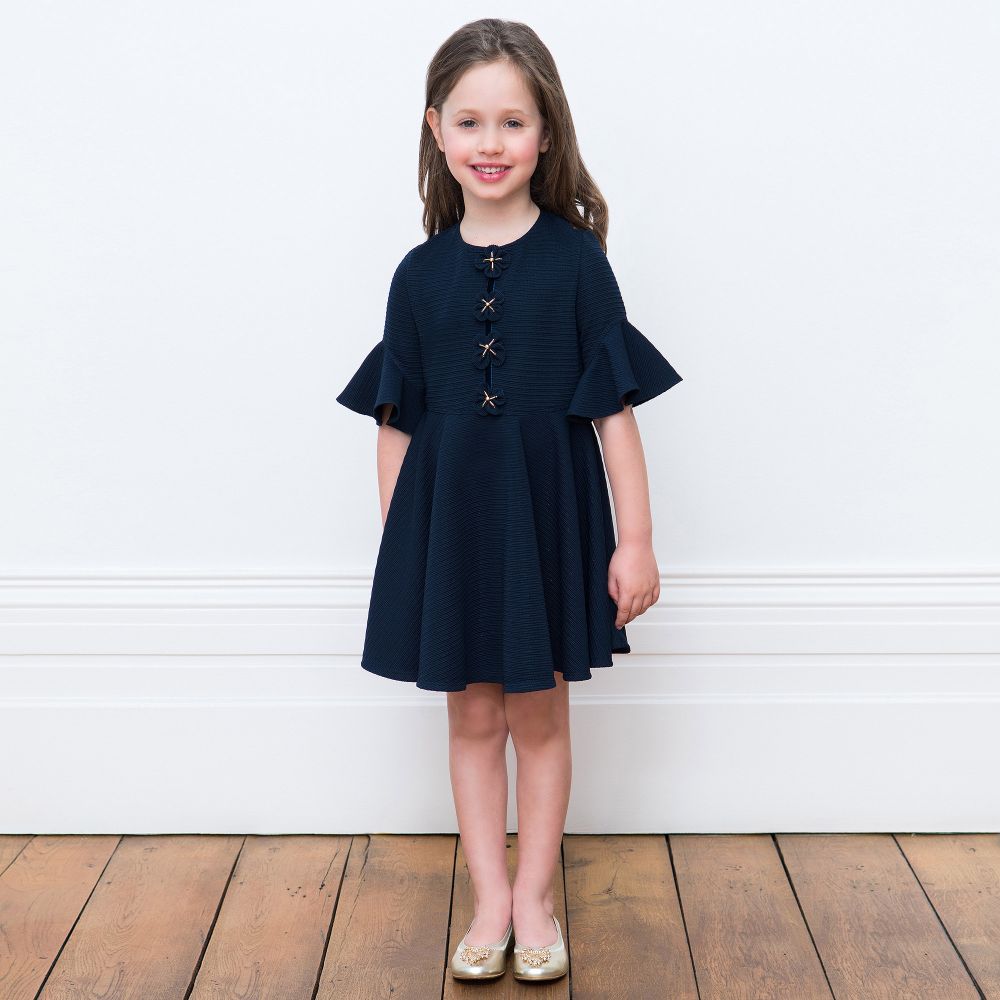 4 Years Old Girl Dress Girl Jersey Dress Little Girl Dress Organic Cotton Jersey Dress Dark Blue Navy Painting Floral Girl dress