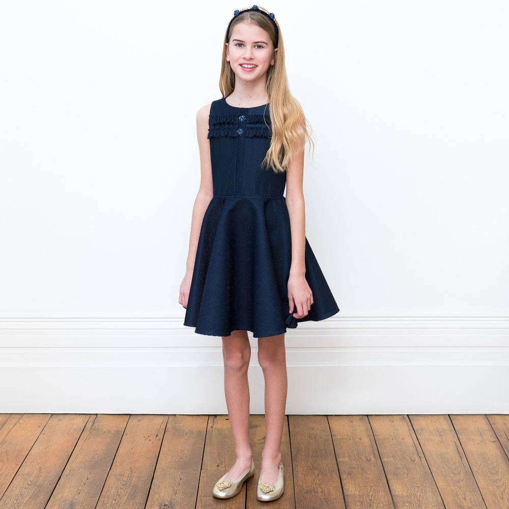 navy blue ruffle dress