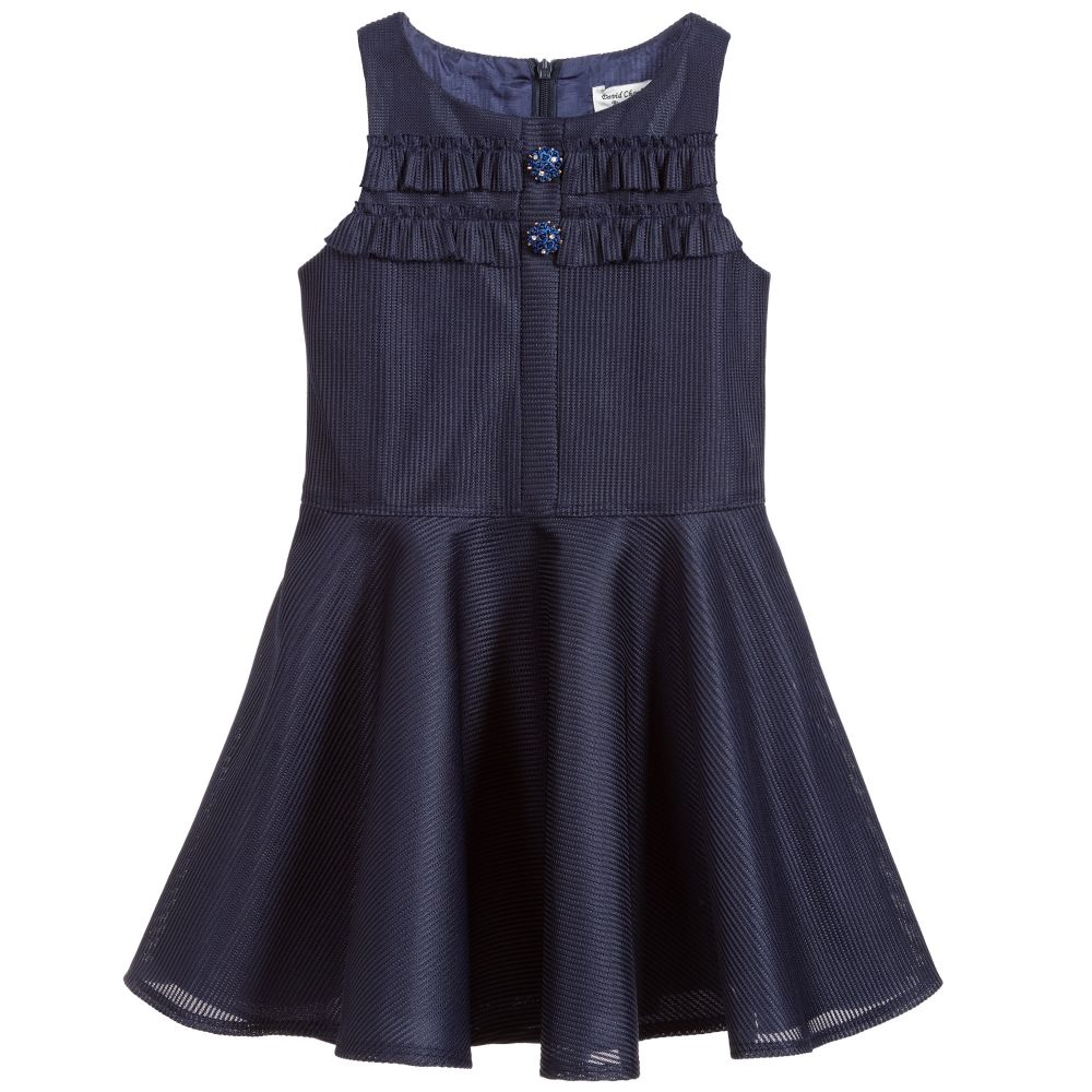 David Charles - Girls Navy Blue Ruffle Dress | Childrensalon