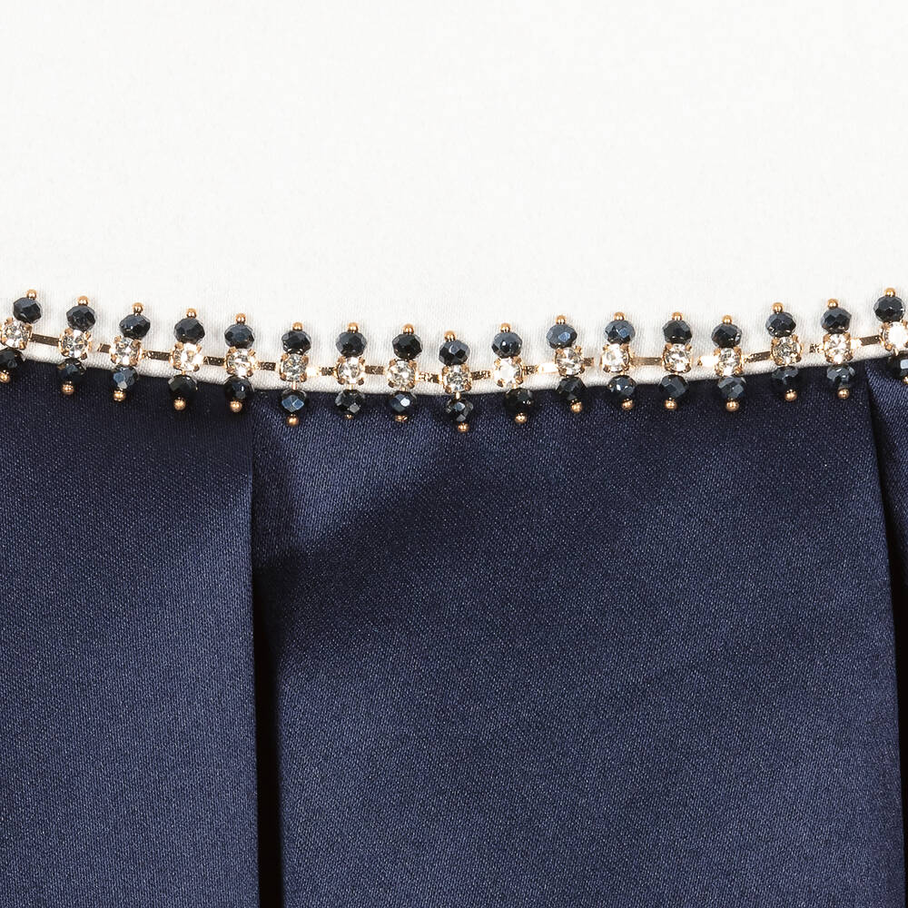 David Charles-Girls Navy Blue & White Satin Dress | Childrensalon Outlet