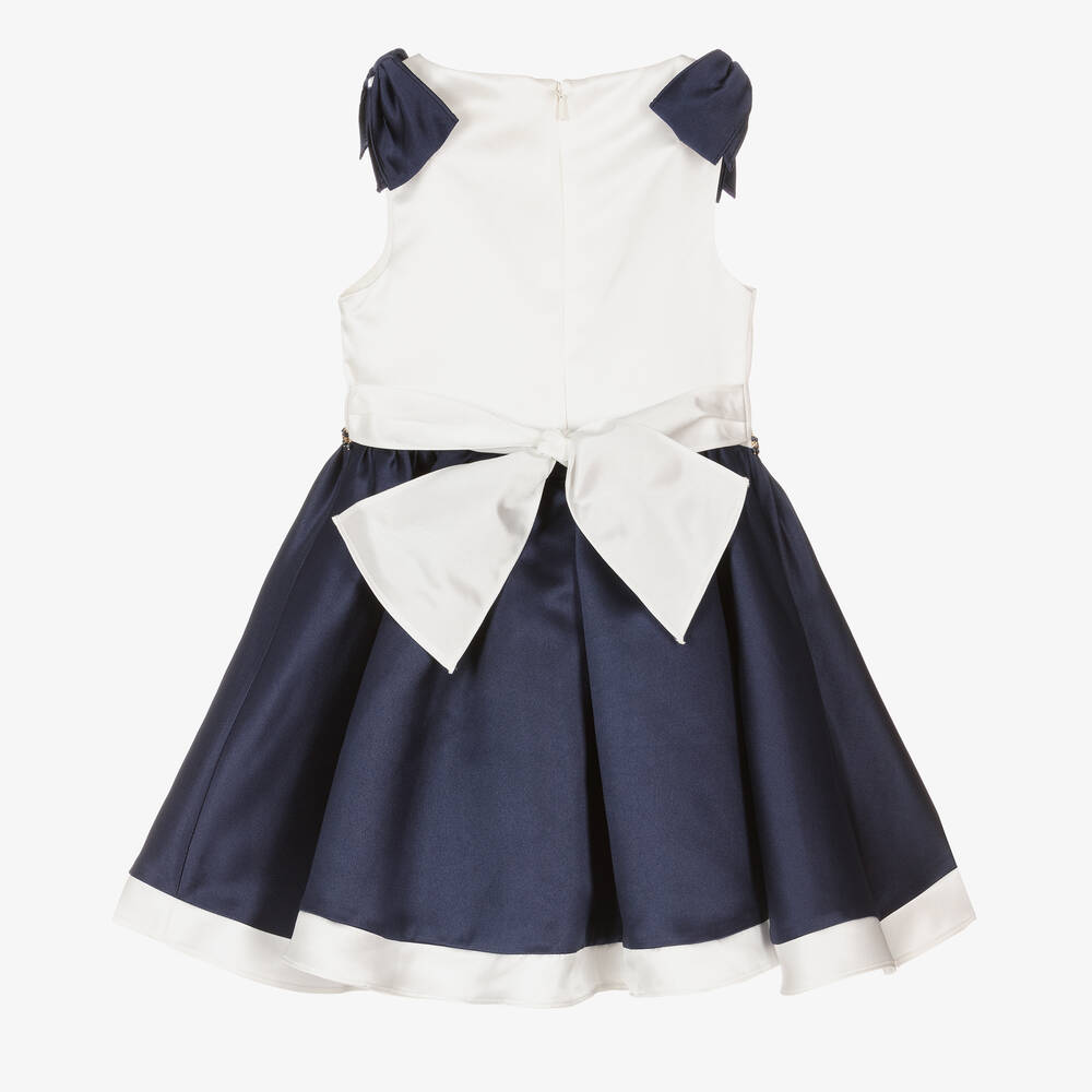 David Charles-Girls Navy Blue & White Satin Dress | Childrensalon Outlet