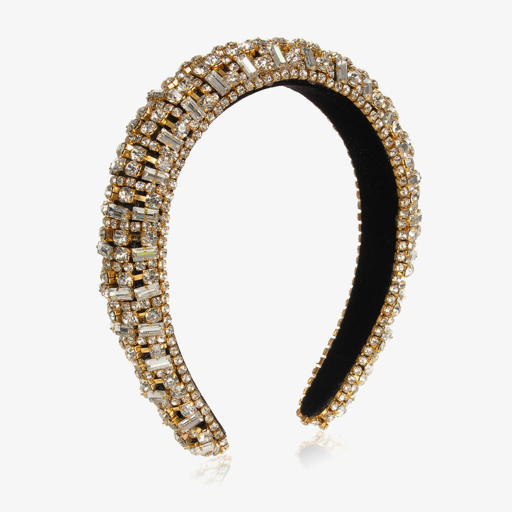David Charles - Girls Padded Gold Diamanté Hairband | Childrensalon