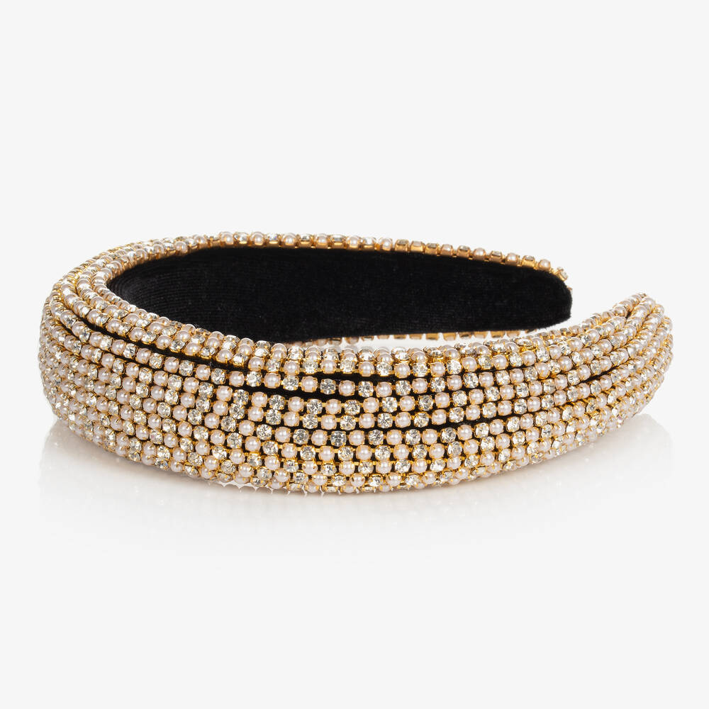 David Charles-Girls Padded Gold Diamanté Hairband | Childrensalon Outlet