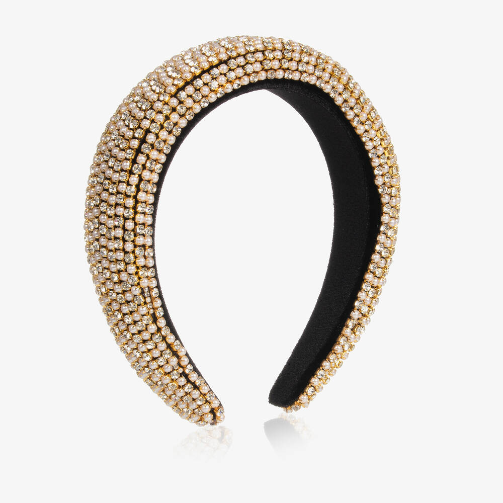 David Charles - Girls Padded Gold Diamanté Hairband | Childrensalon