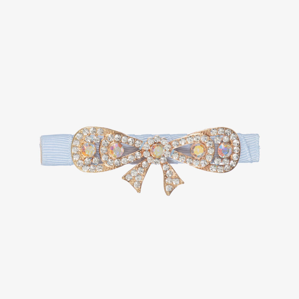 David Charles-Girls Pale Blue & Diamanté Bow Hair Clip (8cm) | Childrensalon Outlet