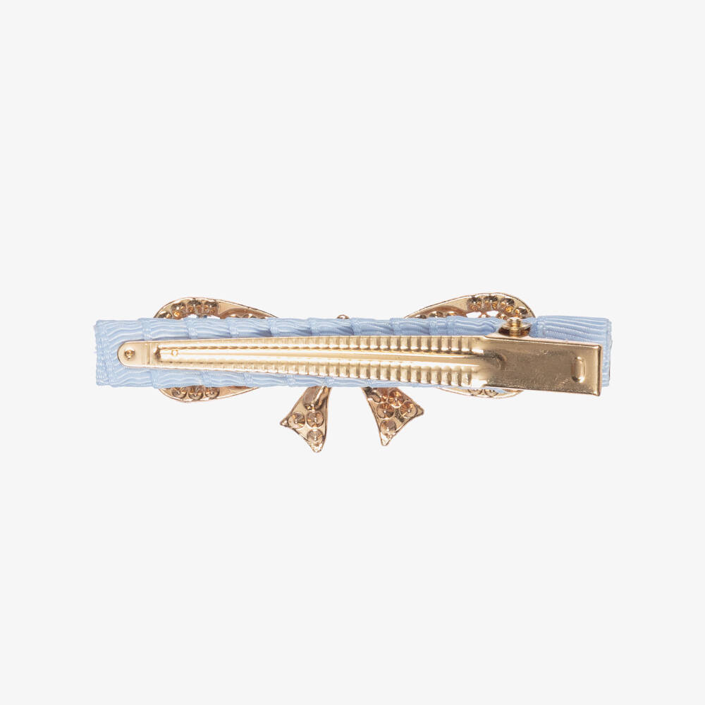 David Charles-Girls Pale Blue & Diamanté Bow Hair Clip (8cm) | Childrensalon Outlet
