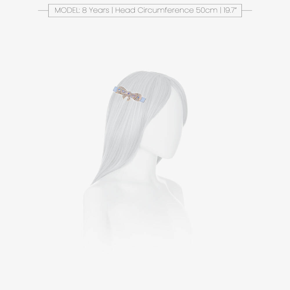David Charles-Girls Pale Blue & Diamanté Bow Hair Clip (8cm) | Childrensalon Outlet