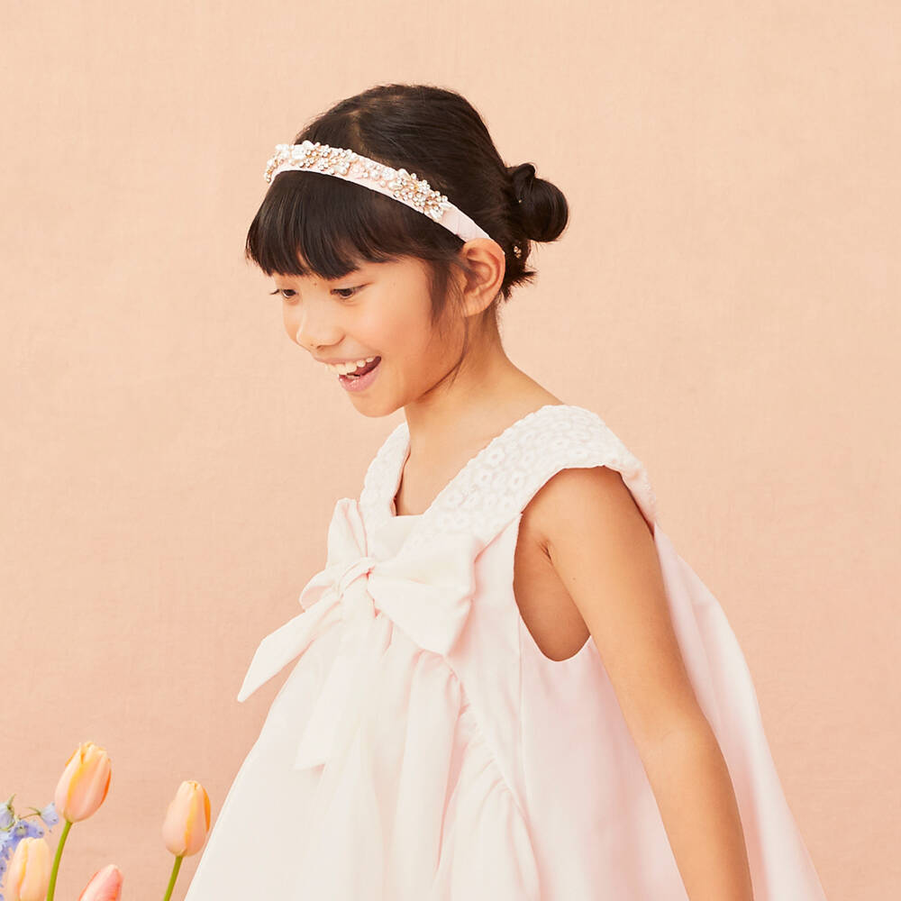 David Charles-Girls Pale Pink Hairband with Crystals & Pearl Beads | Childrensalon Outlet