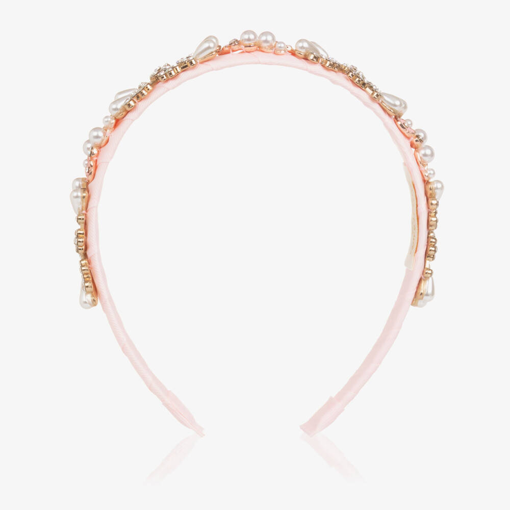 David Charles-Girls Pale Pink Hairband with Crystals & Pearl Beads | Childrensalon Outlet