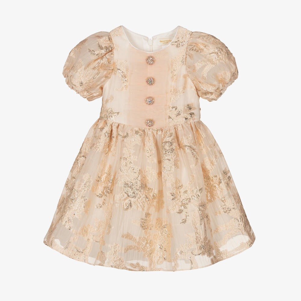 David Charles - Girls Pale Pink Organza Dress  | Childrensalon