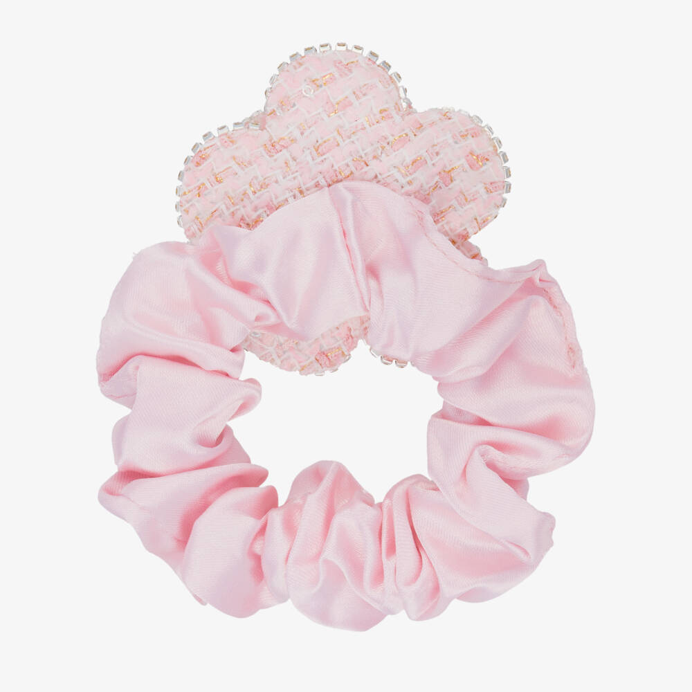 David Charles-Girls Pale Pink Satin & Diamanté Flower Hair Elastic | Childrensalon Outlet
