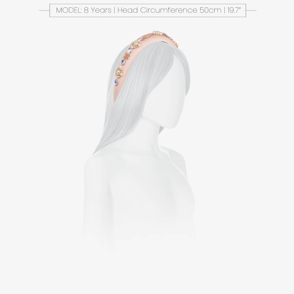 David Charles-Girls Pale Pink Satin Hairband with Crystals & Pearls | Childrensalon Outlet