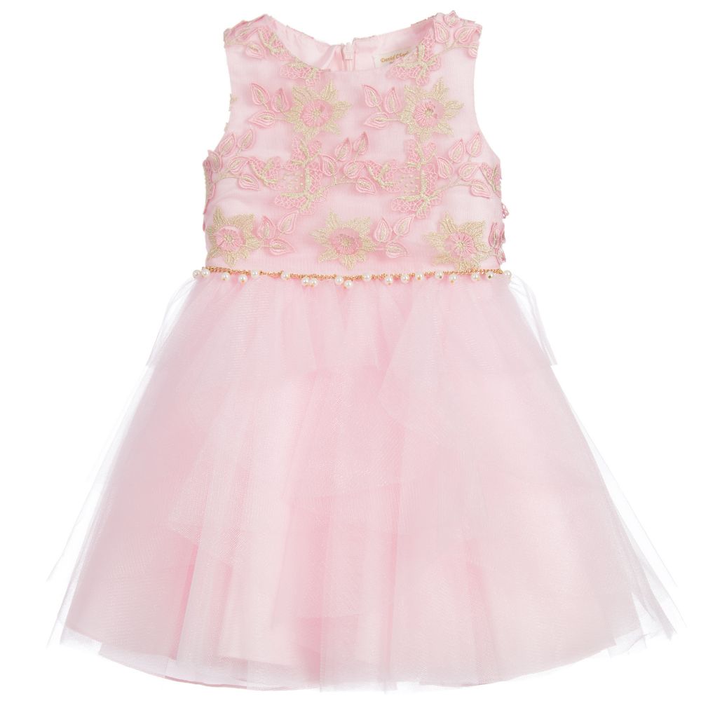 David Charles - Girls Pink Embroidered Dress | Childrensalon