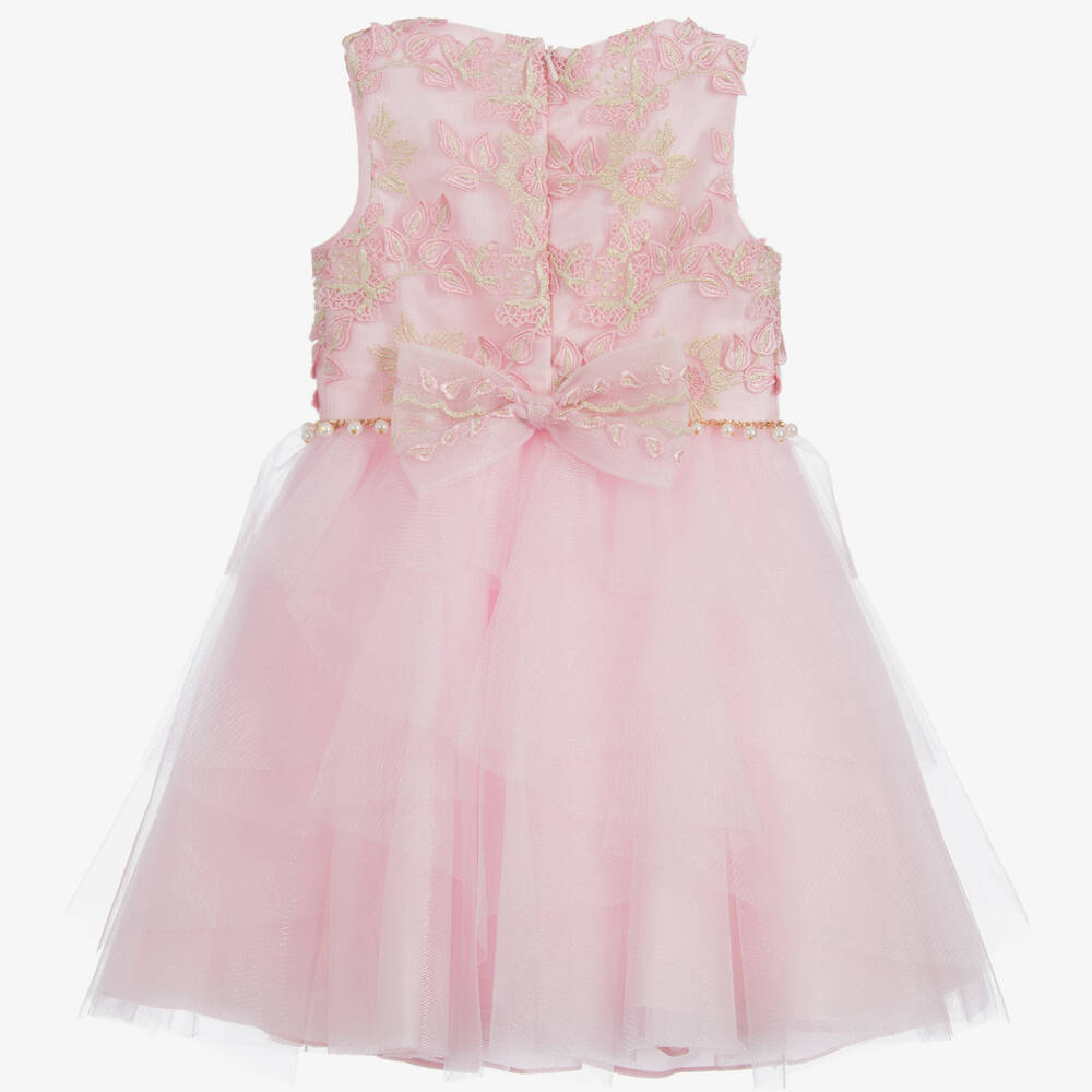 David Charles-Girls Pink Embroidered Dress | Childrensalon Outlet