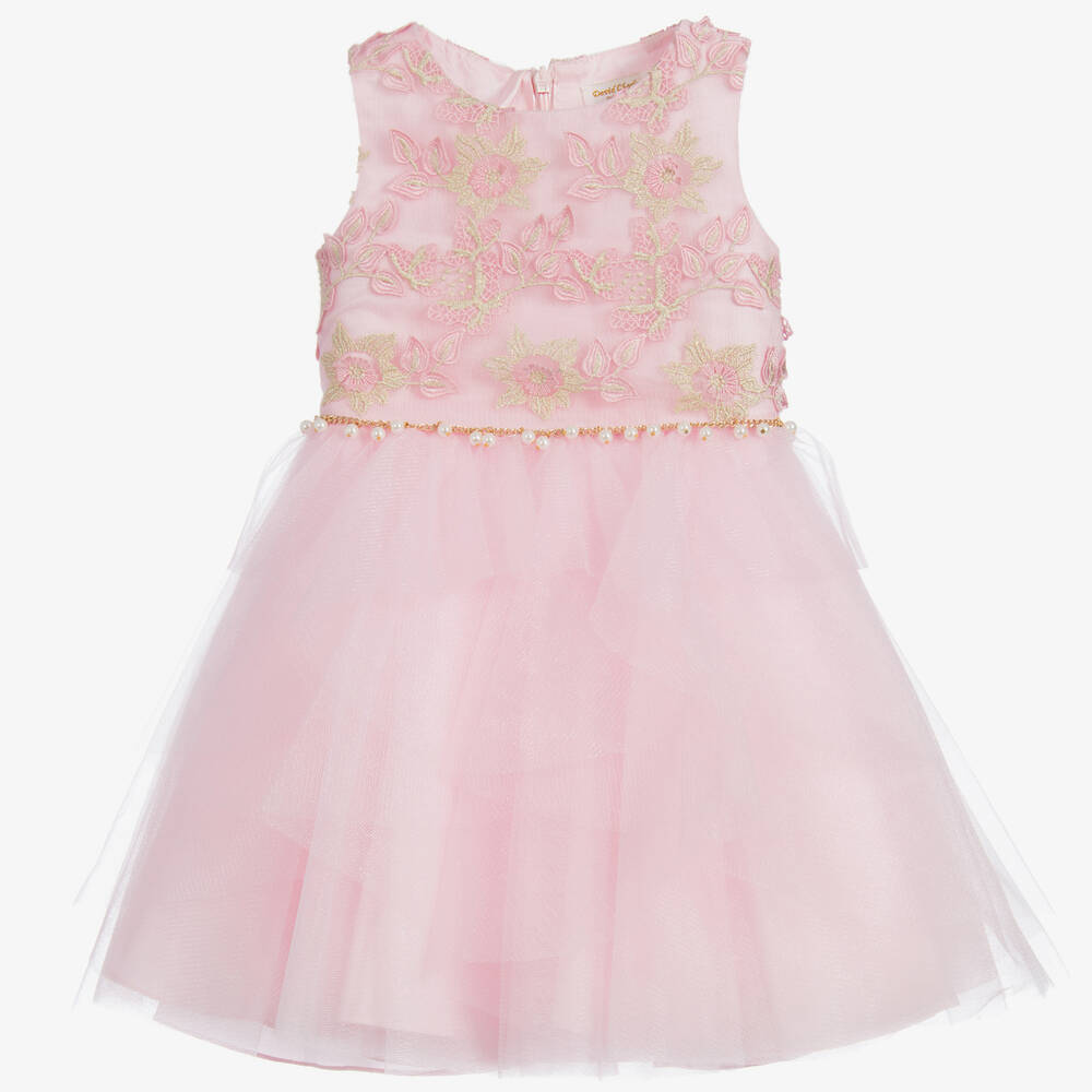 David Charles-Girls Pink Embroidered Dress | Childrensalon Outlet