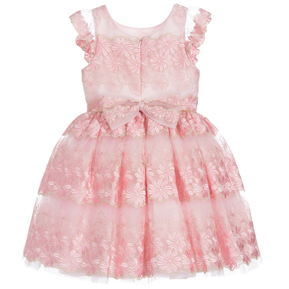David Charles - Girls Pink Embroidered Dress | Childrensalon Outlet