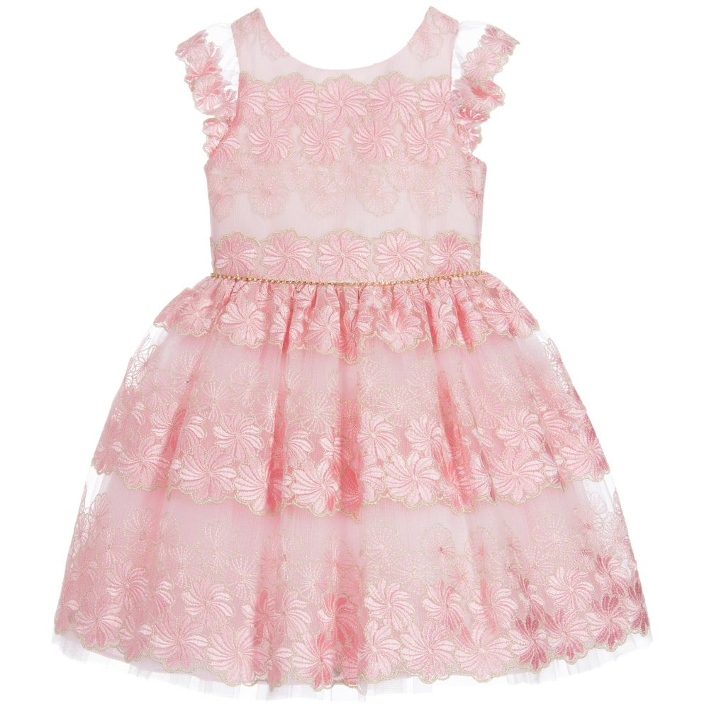 David Charles - Girls Pink Embroidered Dress | Childrensalon