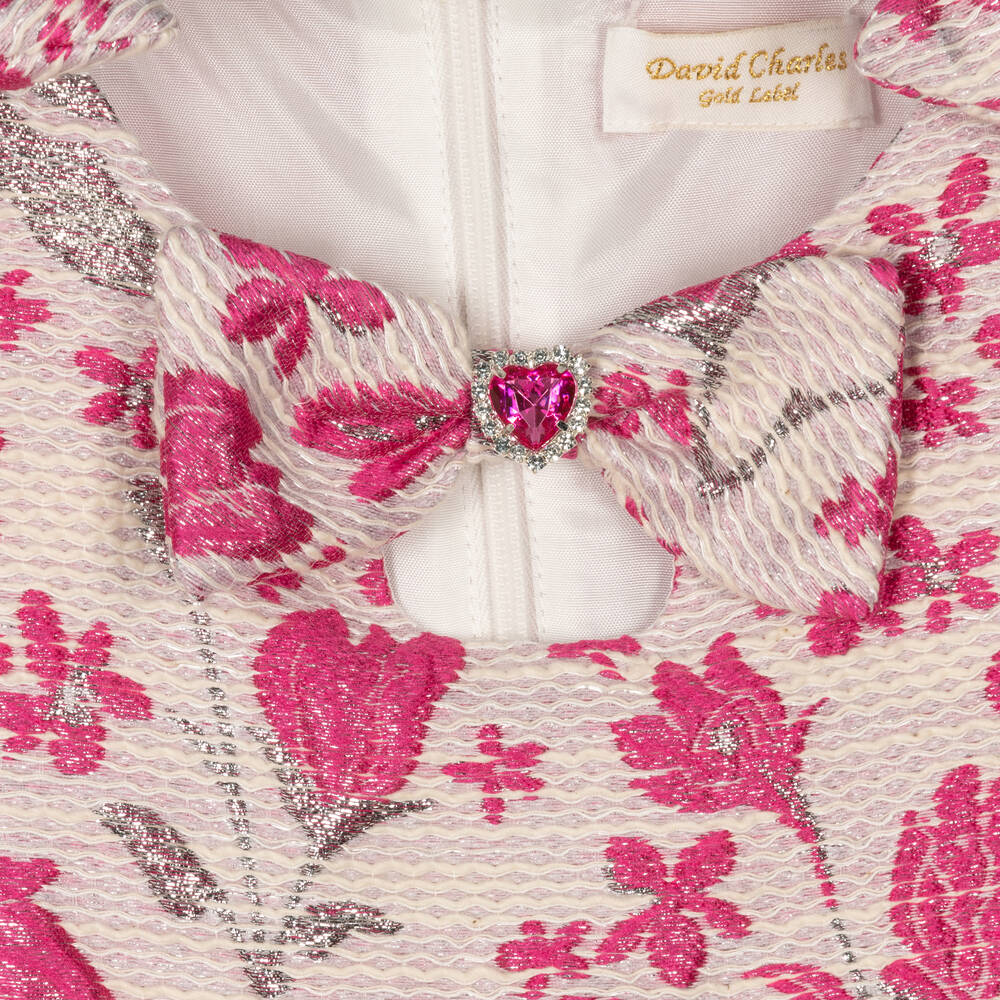 David Charles-Girls Pink Floral Cotton Brocade Dress | Childrensalon Outlet