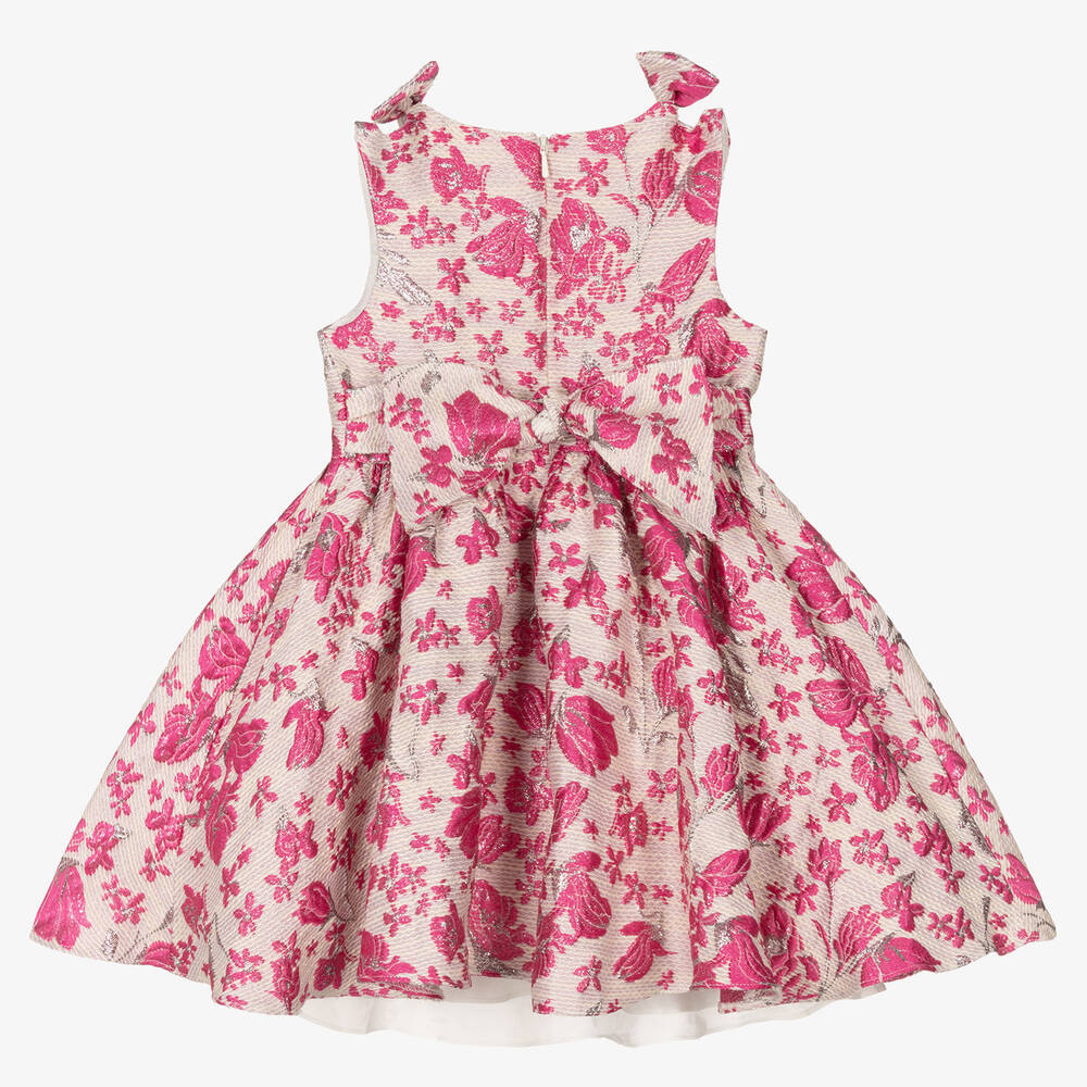 David Charles-Girls Pink Floral Cotton Brocade Dress | Childrensalon Outlet