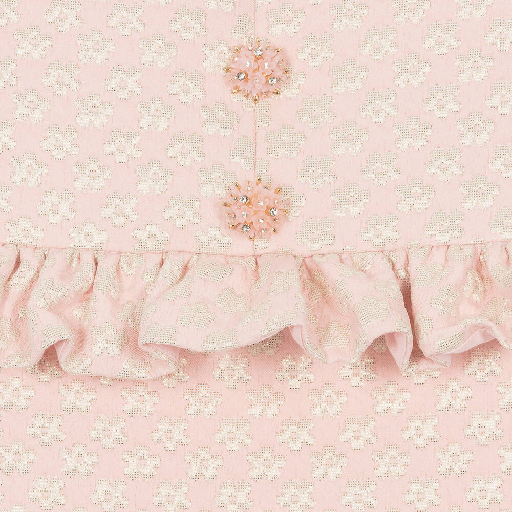 David Charles-Girls Pink Floral Jacquard Dress | Childrensalon Outlet