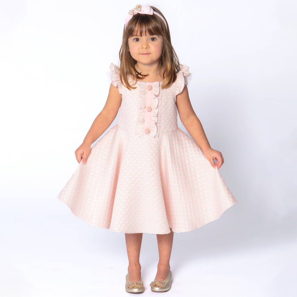 David Charles-فستان جاكارد لون زهري بنقشة ورود | Childrensalon Outlet